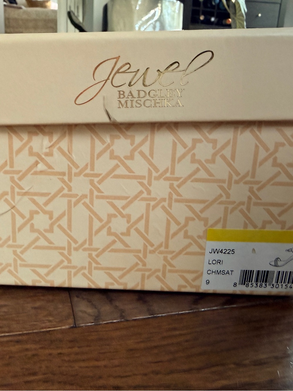 Jewel Badgley Mischka Lori Crystal Block Heel Sandals Champagne Satin Size 9 - Picture 6 of 14